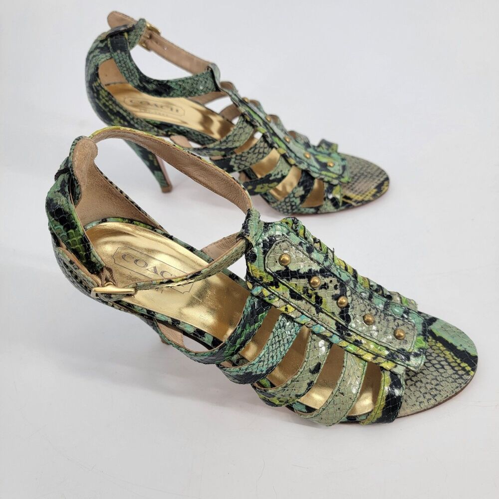 Coach Womens 9B Multicolor Snake Print Gladiator Cage Sandals Studded Italy Q419